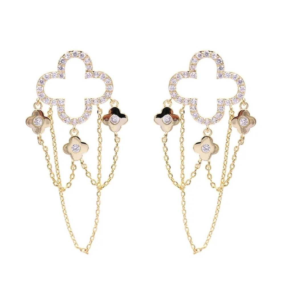 Gold Transparent flowers earrings - Picture 5 of 6